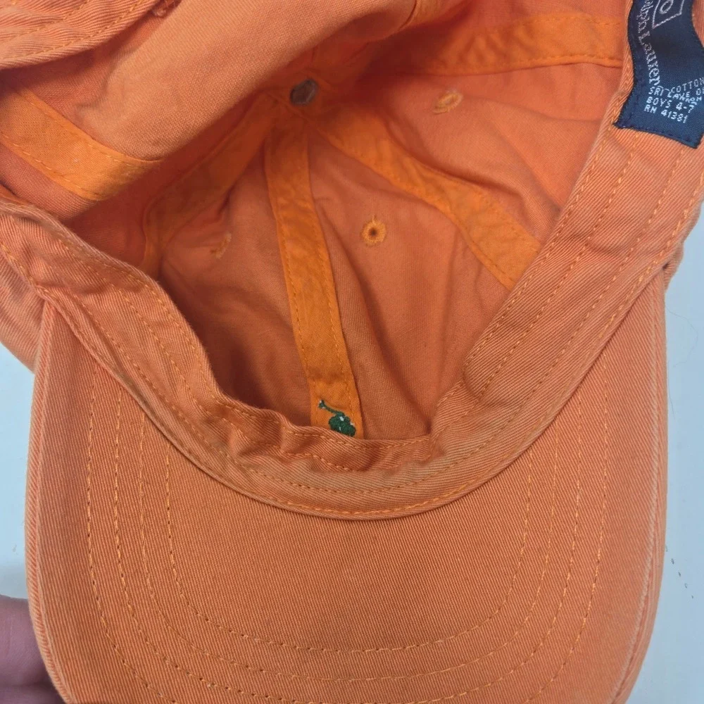 Polo Ralph Lauren Boys Orange Cotton Baseball Cap Green Pony Hat Adjustable 4-7